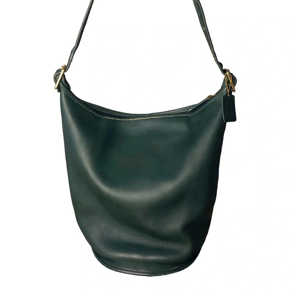 COACH Bottle Green Glove Tanned Leather Duffle Sac XL Bucket Bag 9085 USA COA